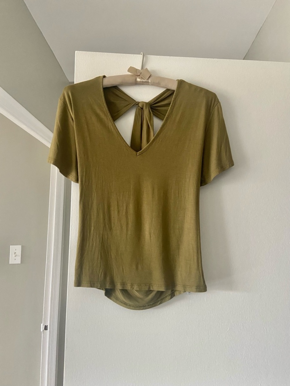 Marciano Olive Green V-Neck Short Sleeve Tie-Back Top
